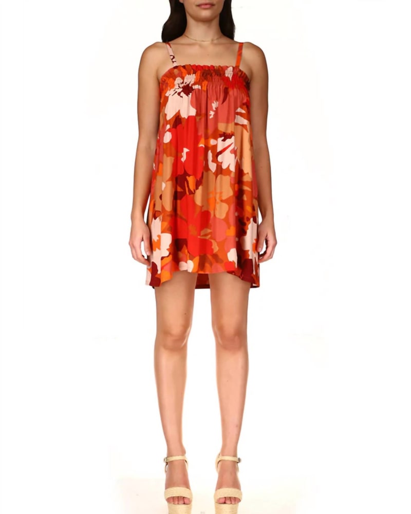 Front of a model wearing a size L Lakeside Babydoll Dress In Sundrenched in Sundrenched by Sanctuary. | dia_product_style_image_id:345182